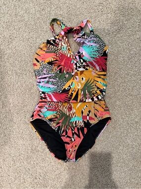 Bleu Rod Beattie Multicolor Tropical Print One-Piece Swimsuit